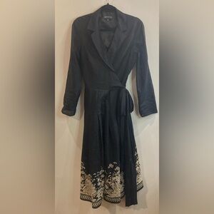 JONES NEW YORK Sz 12 Wrap Silk Cotton Sheer Tab Sleeve Floral  Hem Bow Dress